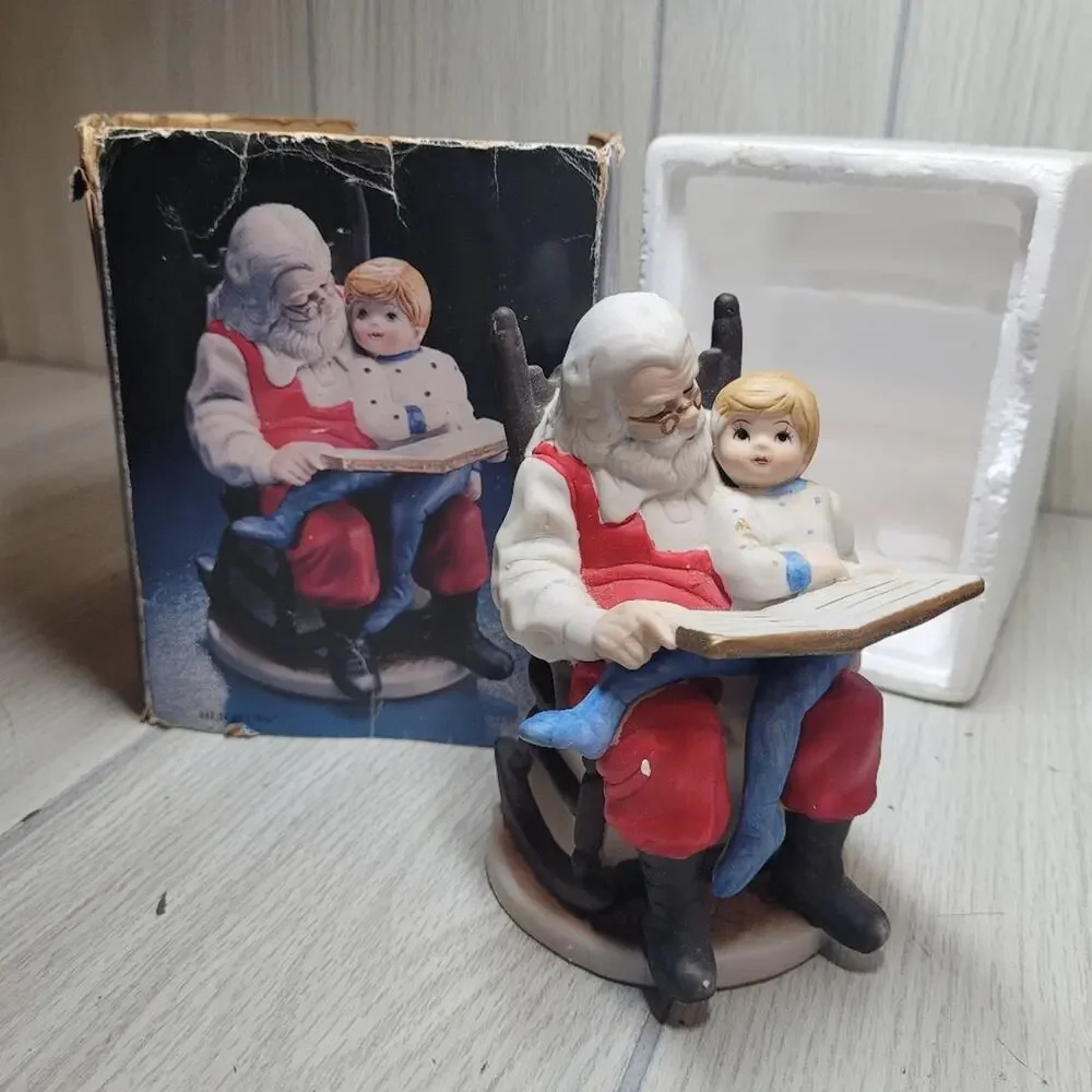 Vtg 1982 Spirit Of Christmas Handpainted Porceline Santa Clause & Child Figurine